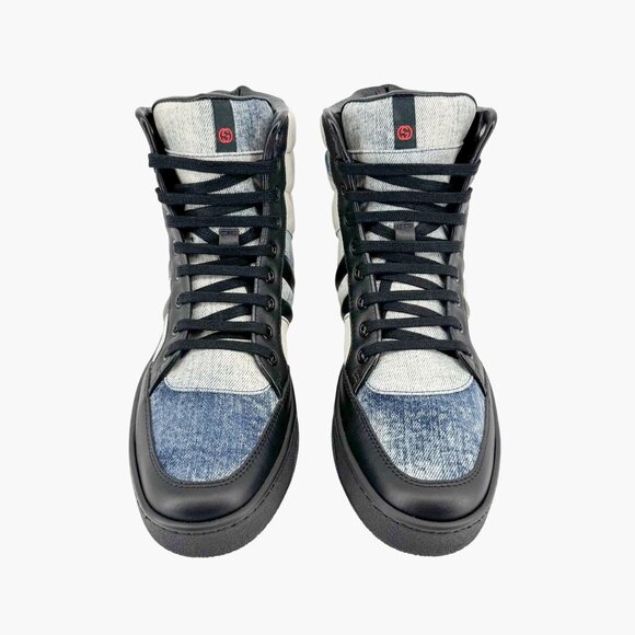 Gucci High Top Denim Sneakers EU 39 US 9 Blue Faded Distressed Retro Casual Shoe - Picture 3 of 14